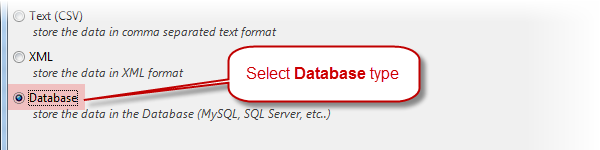Select Database output format